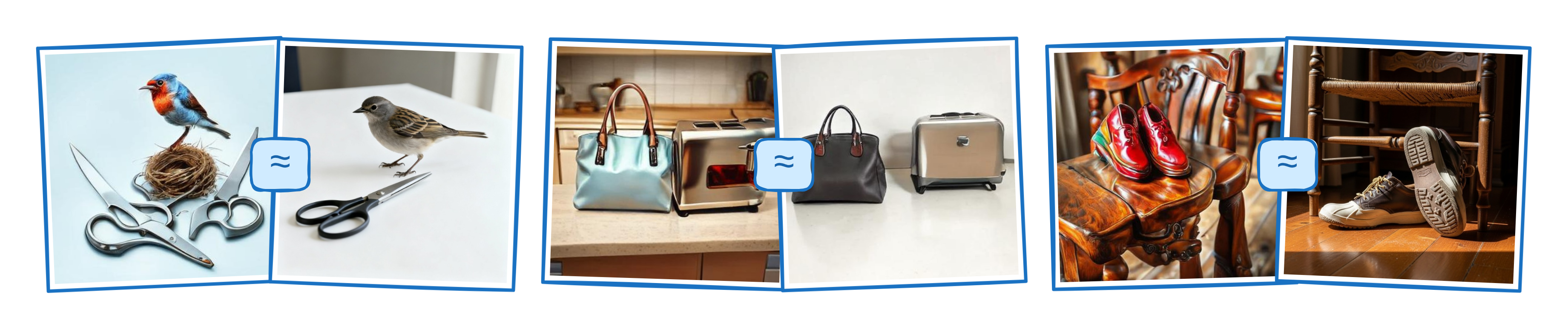 Image pairs that common reward models score similarly although one image in each pair has obvious glitches